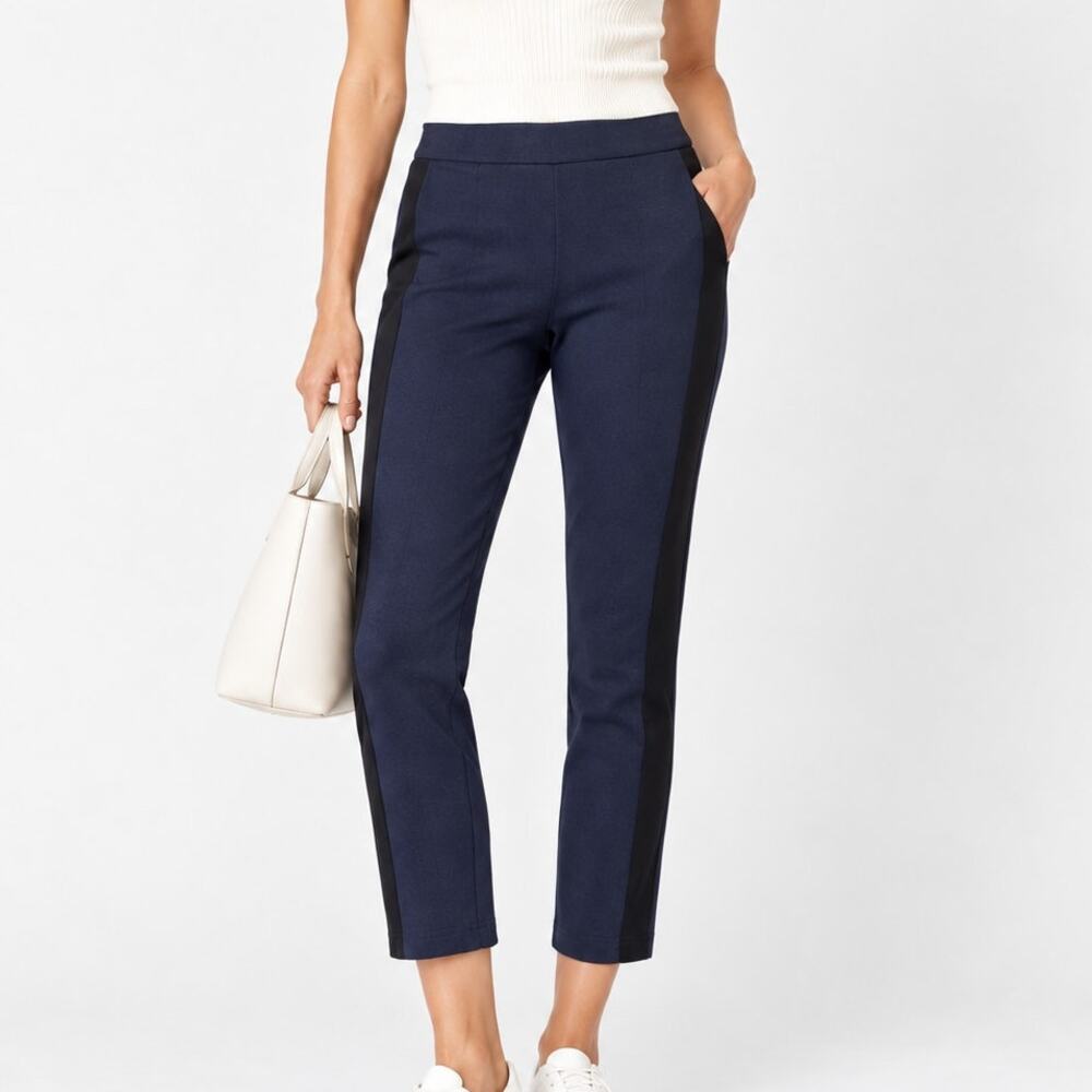 Tory Burch Sport Colorblock Ponte Crop Pants Navy Black Size XS